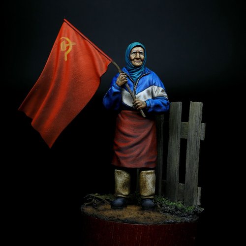 Old woman with a flag