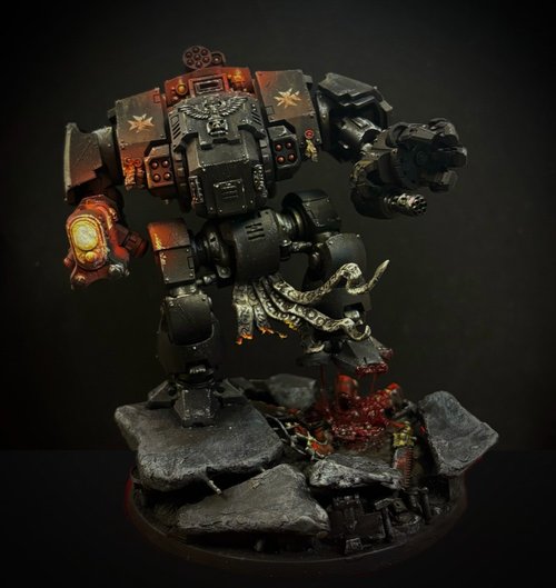 Black Templar Dreadnought crushing World Eater