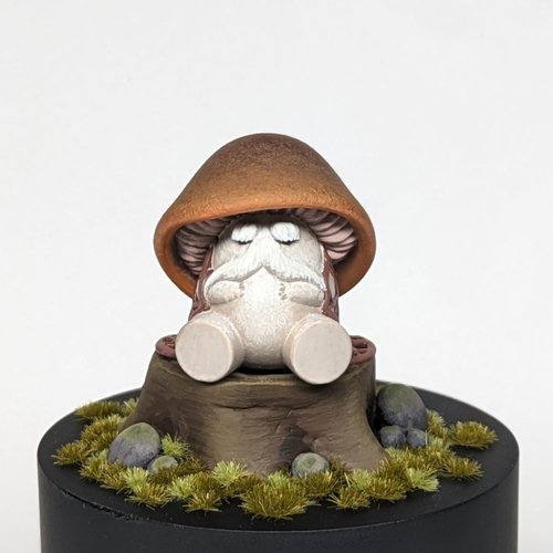 Tiny Mushroom Wizard on a Tree Stump