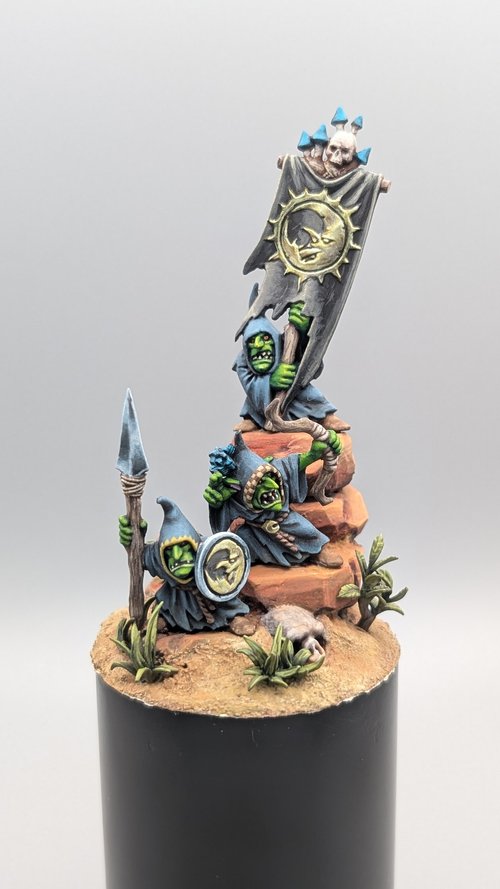 3 goblins standing on a rock guarding at skullpass