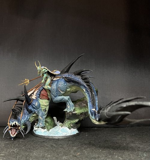 Dewinged Aquatic Dragon with Rider